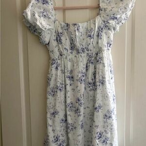Floral White and Blue  Dress
